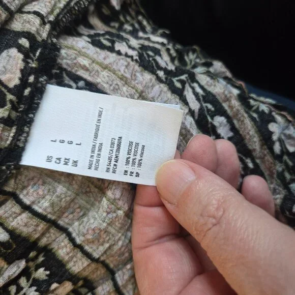 American Eagle Top Floral Lace Up Bell Sleeve Peasant Cottage Boho Womens Large - Picture 10 of 10